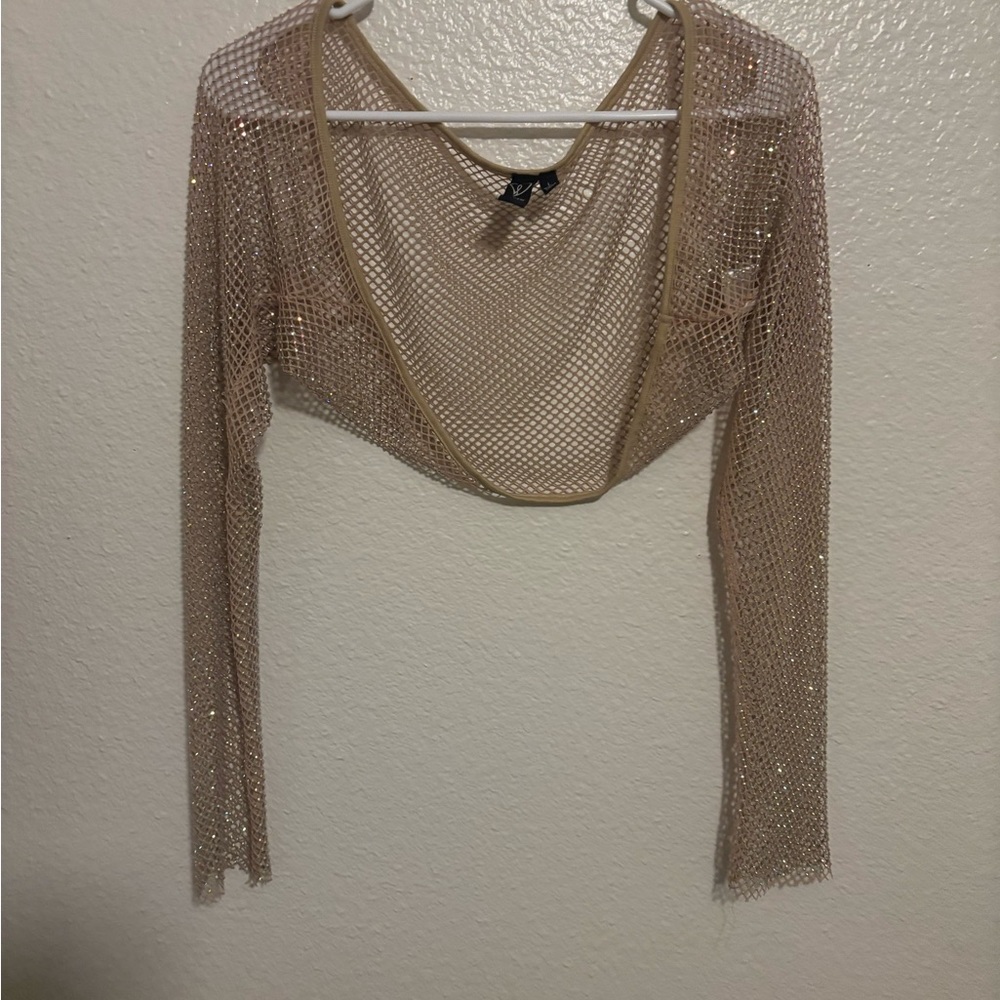 Windsor Glittering Mesh Crop Top - Gold
